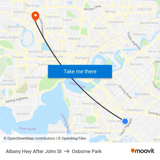 Albany Hwy After John St to Osborne Park map
