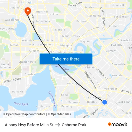Albany Hwy Before Mills St to Osborne Park map