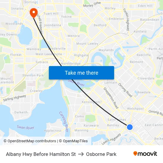 Albany Hwy Before Hamilton St to Osborne Park map