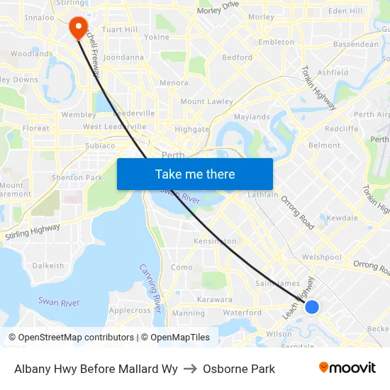 Albany Hwy Before Mallard Wy to Osborne Park map
