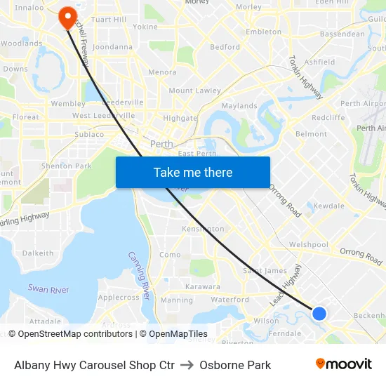 Albany Hwy Carousel Shop Ctr to Osborne Park map