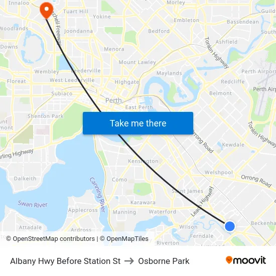 Albany Hwy Before Station St to Osborne Park map