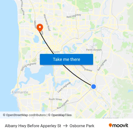Albany Hwy Before Apperley St to Osborne Park map