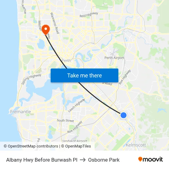 Albany Hwy Before Burwash Pl to Osborne Park map