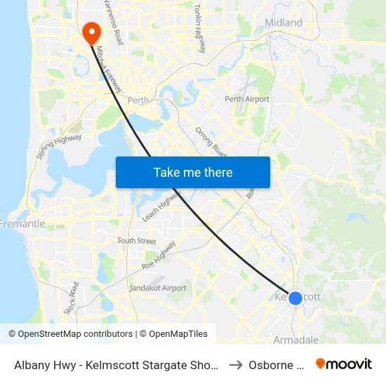 Albany Hwy - Kelmscott Stargate Shopping Ctr to Osborne Park map