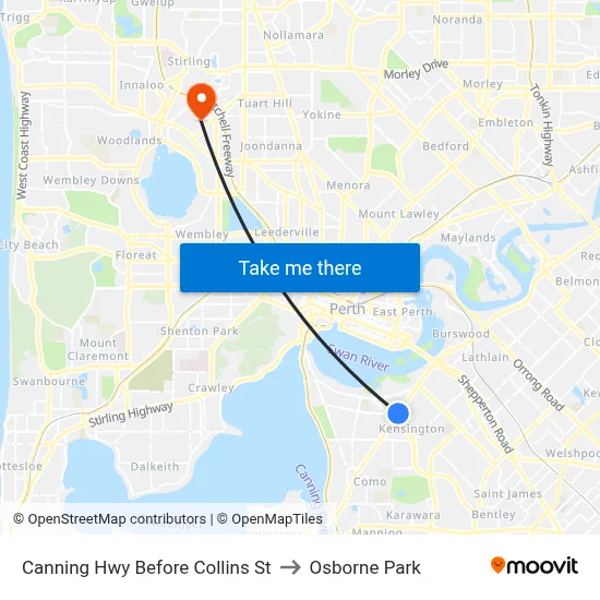 Canning Hwy Before Collins St to Osborne Park map
