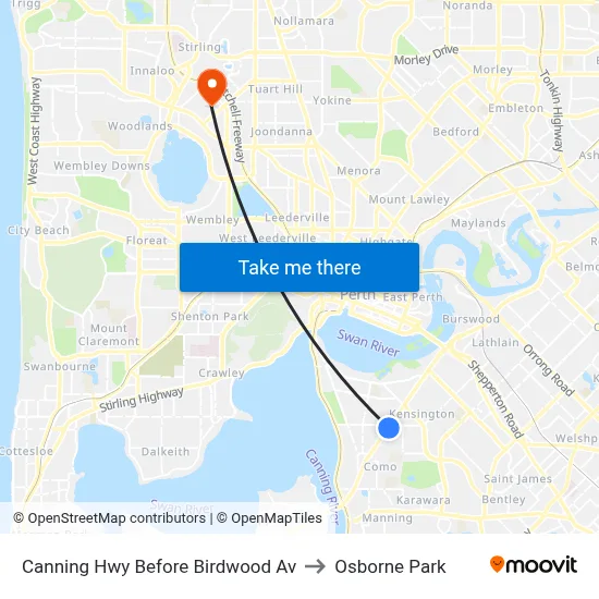 Canning Hwy Before Birdwood Av to Osborne Park map