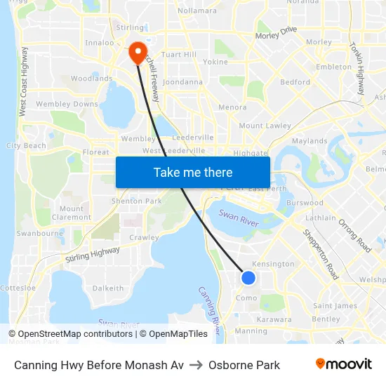 Canning Hwy Before Monash Av to Osborne Park map