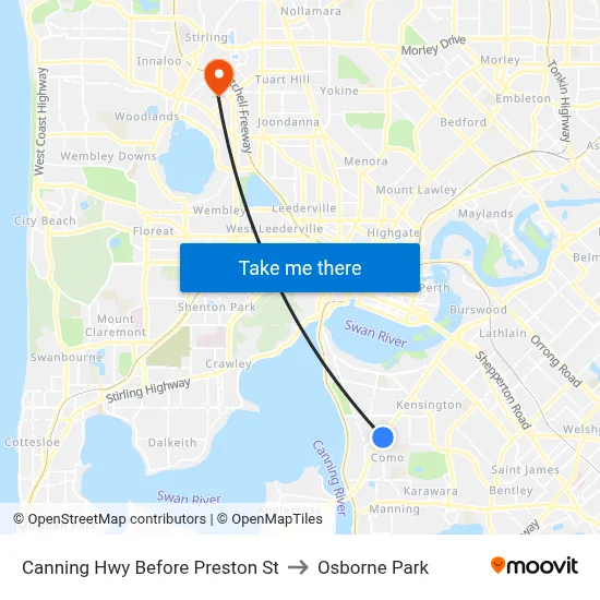 Canning Hwy Before Preston St to Osborne Park map