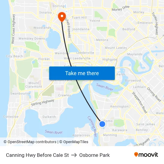 Canning Hwy Before Cale St to Osborne Park map