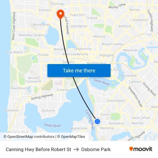 Canning Hwy Before Robert St to Osborne Park map