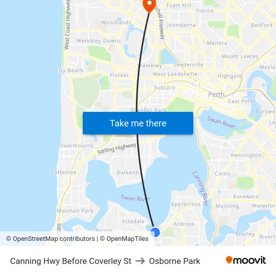 Canning Hwy Before Coverley St to Osborne Park map