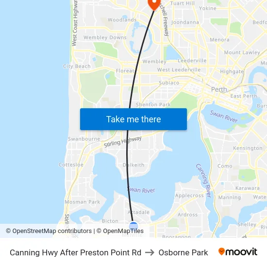 Canning Hwy After Preston Point Rd to Osborne Park map