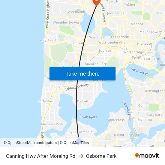 Canning Hwy After Moreing Rd to Osborne Park map