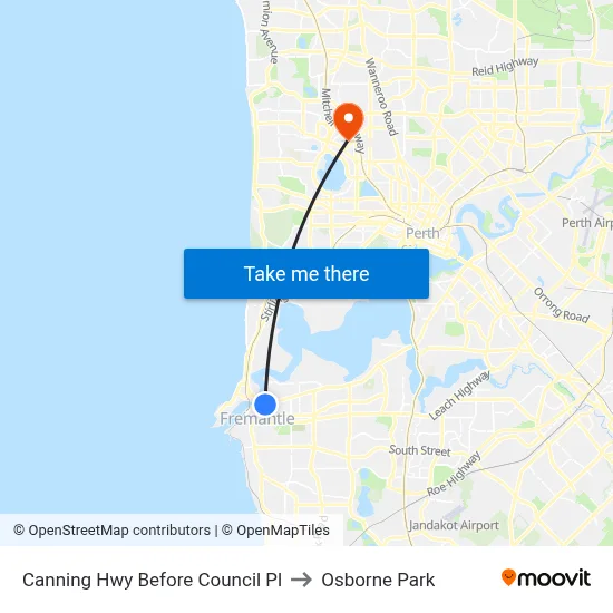Canning Hwy Before Council Pl to Osborne Park map