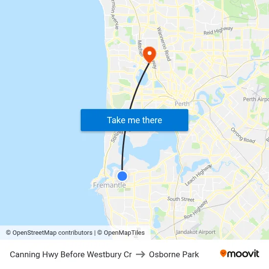 Canning Hwy Before Westbury Cr to Osborne Park map