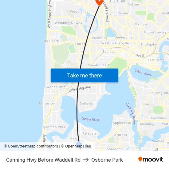 Canning Hwy Before Waddell Rd to Osborne Park map