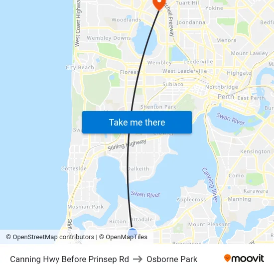 Canning Hwy Before Prinsep Rd to Osborne Park map
