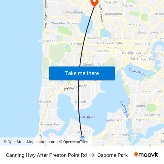 Canning Hwy After Preston Point Rd to Osborne Park map
