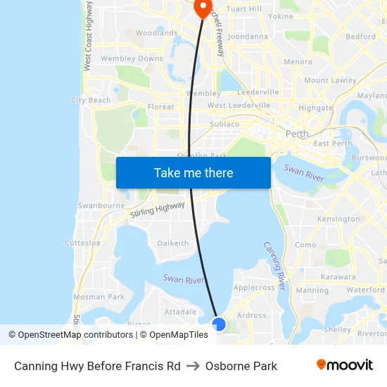 Canning Hwy Before Francis Rd to Osborne Park map