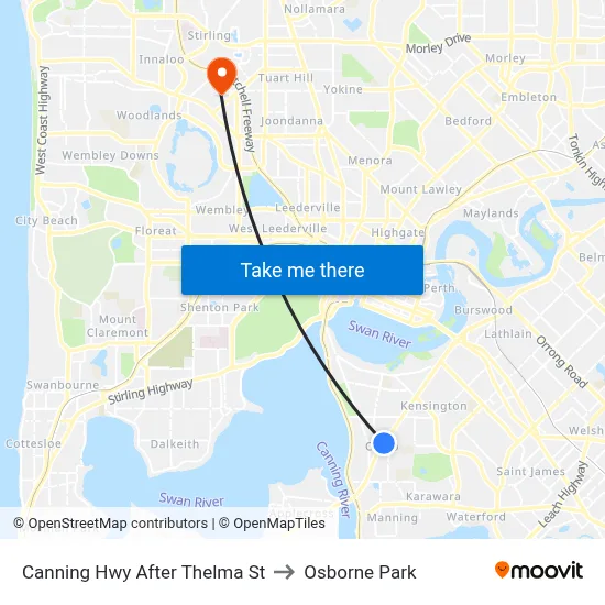 Canning Hwy After Thelma St to Osborne Park map