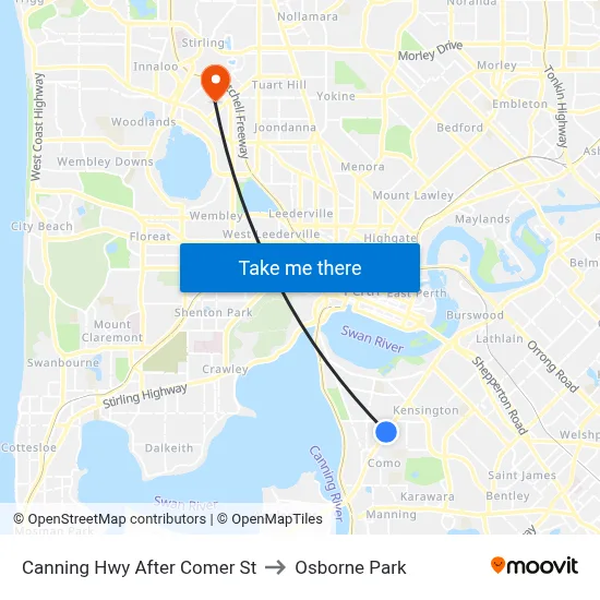 Canning Hwy After Comer St to Osborne Park map