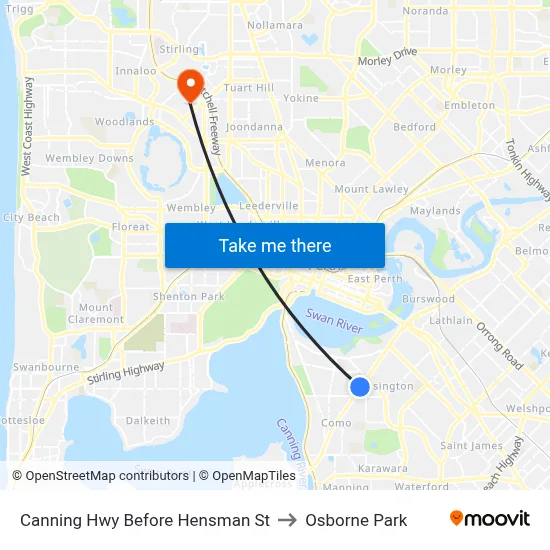 Canning Hwy Before Hensman St to Osborne Park map