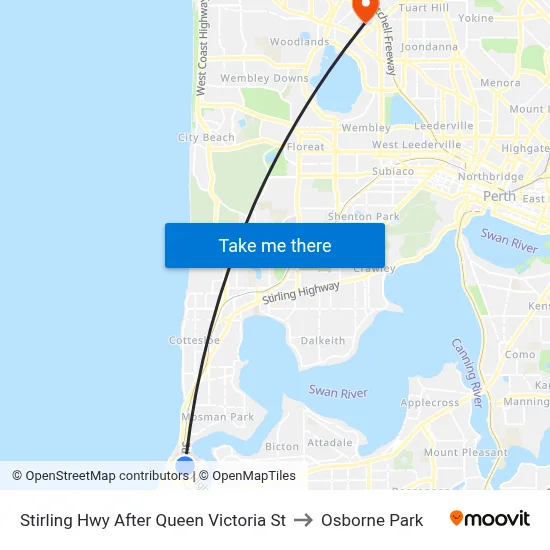 Stirling Hwy After Queen Victoria St to Osborne Park map