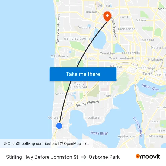 Stirling Hwy Before Johnston St to Osborne Park map