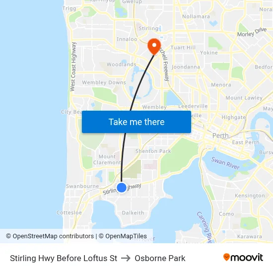 Stirling Hwy Before Loftus St to Osborne Park map