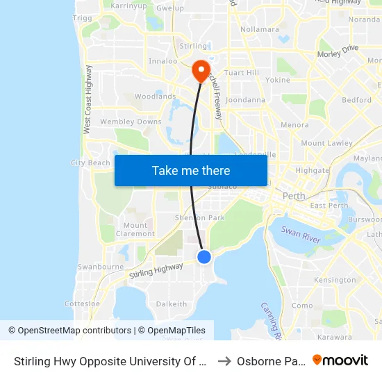 Stirling Hwy Opposite University Of Wa to Osborne Park map