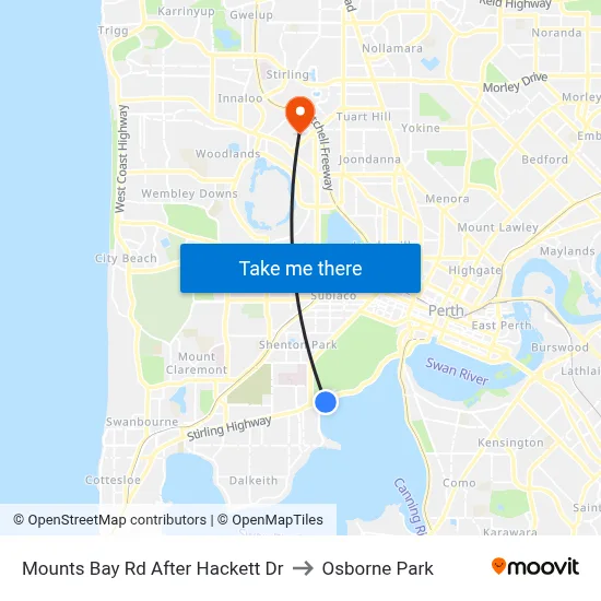 Mounts Bay Rd After Hackett Dr to Osborne Park map