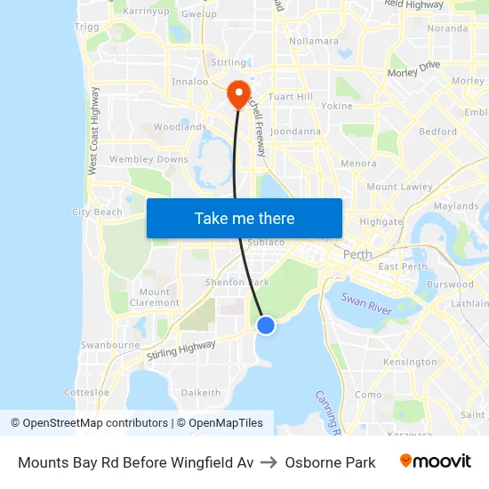 Mounts Bay Rd Before Wingfield Av to Osborne Park map