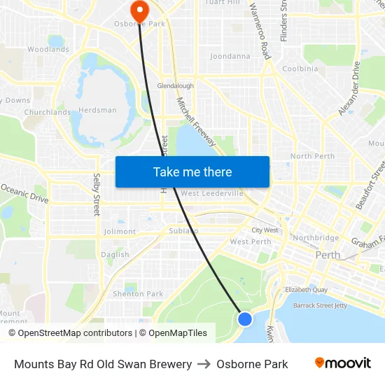 Mounts Bay Rd Old Swan Brewery to Osborne Park map