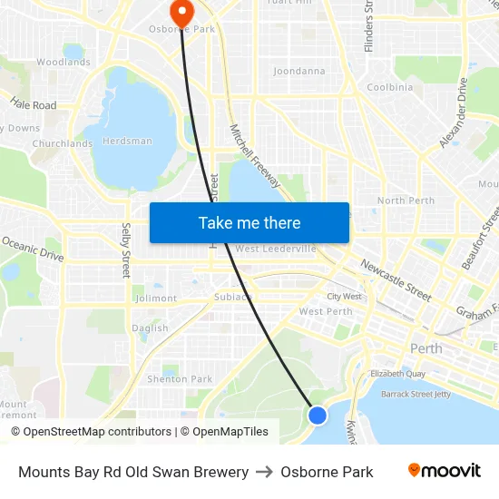 Mounts Bay Rd Old Swan Brewery to Osborne Park map