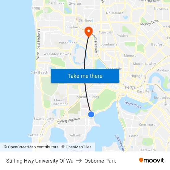 Stirling Hwy University Of Wa to Osborne Park map