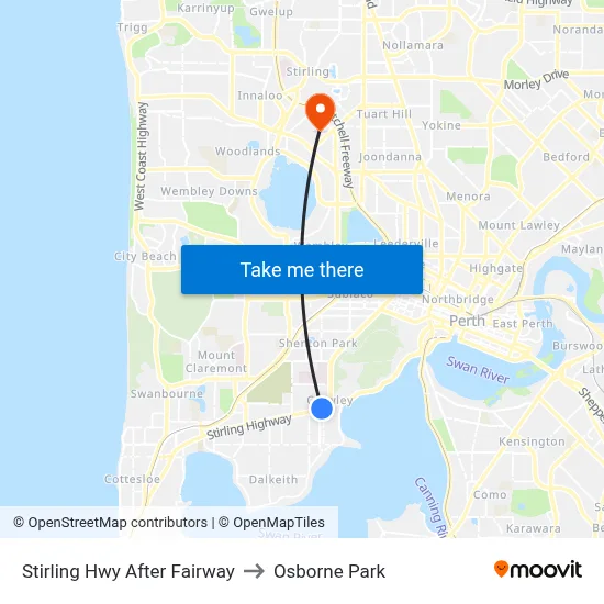 Stirling Hwy After Fairway to Osborne Park map