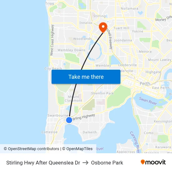 Stirling Hwy After Queenslea Dr to Osborne Park map