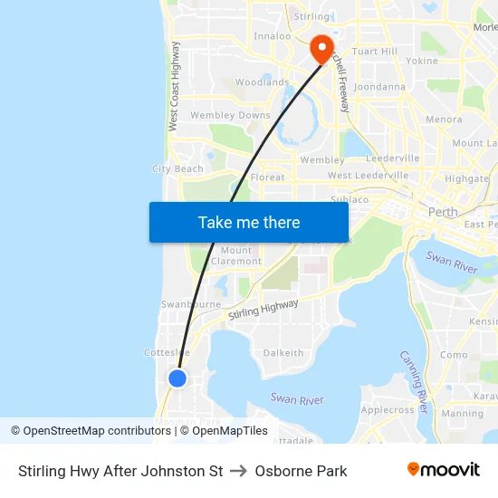 Stirling Hwy After Johnston St to Osborne Park map