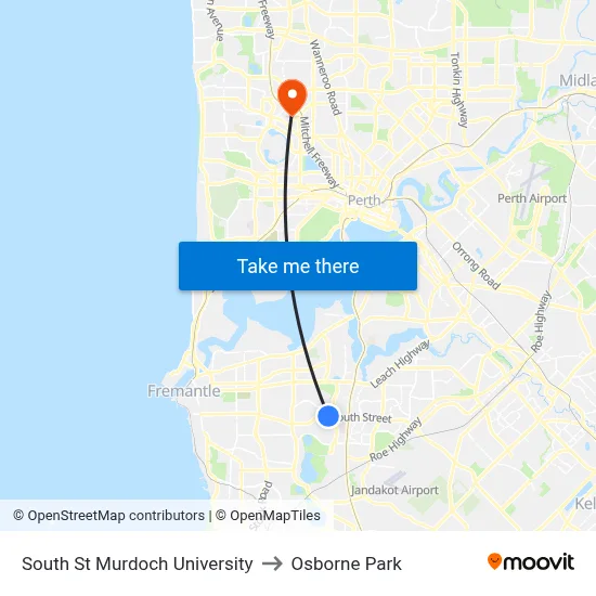 South St Murdoch University to Osborne Park map