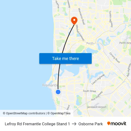 Lefroy Rd Fremantle College Stand 1 to Osborne Park map