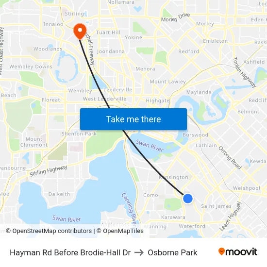 Hayman Rd Before Brodie-Hall Dr to Osborne Park map