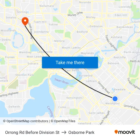 Orrong Rd Before Division St to Osborne Park map