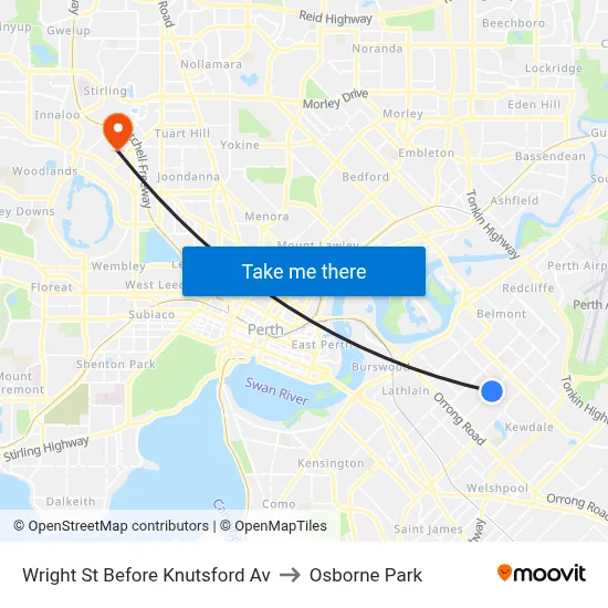 Wright St Before Knutsford Av to Osborne Park map