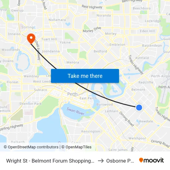 Wright St - Belmont Forum Shopping Ctr to Osborne Park map