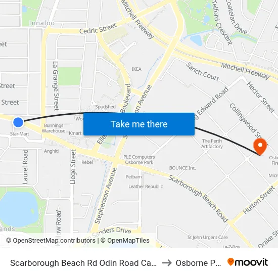 Scarborough Beach Rd Odin Road Cat Id 7 to Osborne Park map