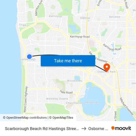Scarborough Beach Rd Hastings Street Cat Id 19 to Osborne Park map
