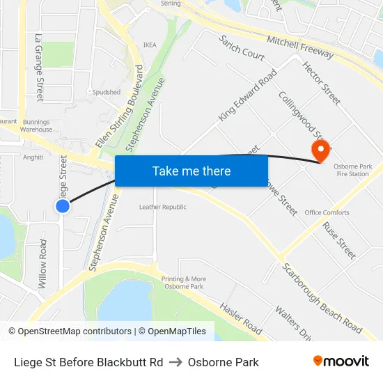 Liege St Before Blackbutt Rd to Osborne Park map