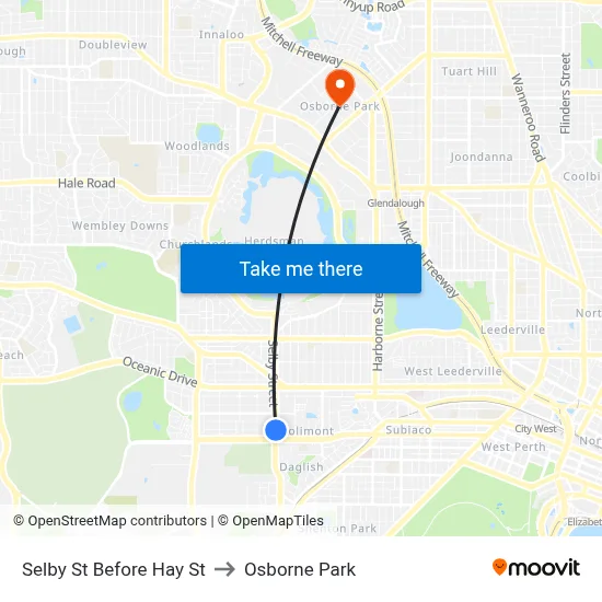Selby St Before Hay St to Osborne Park map
