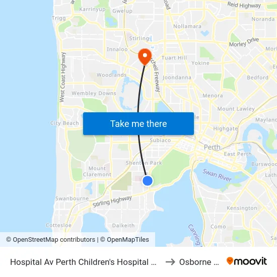 Hospital Av Perth Children's Hospital Cat Id 132 to Osborne Park map